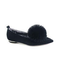 Hot Sell Latest Design Pretty Lady Flat Shoes wool slip on slippers With Three Decorations