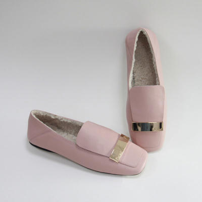 Versatile woollen shoes for women flat flats with fashionable round head and a shallow top