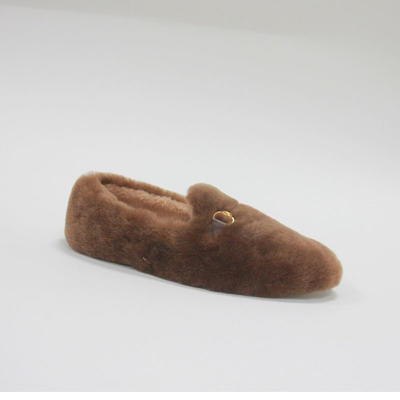 Women flat pea shoes with mink wool ladle shoes